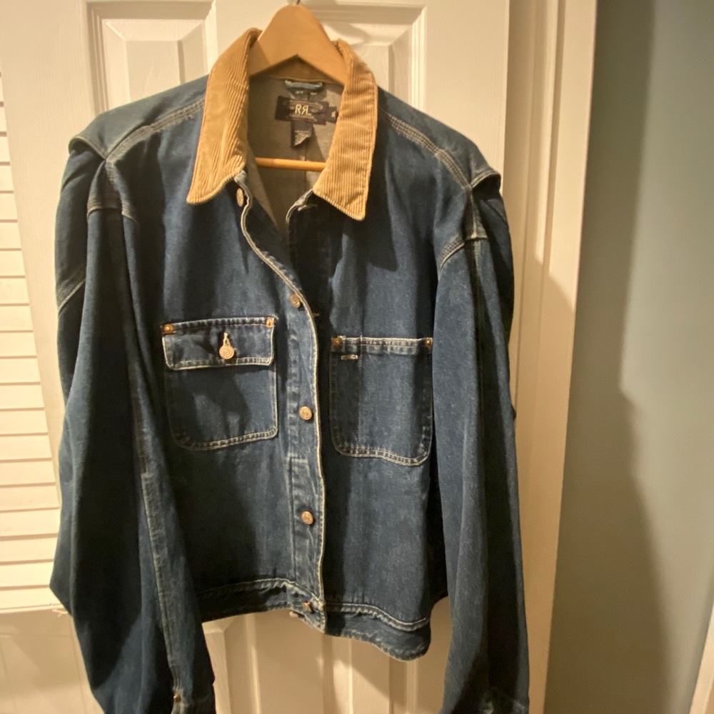 RRL by RALPH LAUREN Size XL Blue Taupe Cotton RARE Trucker Jacket